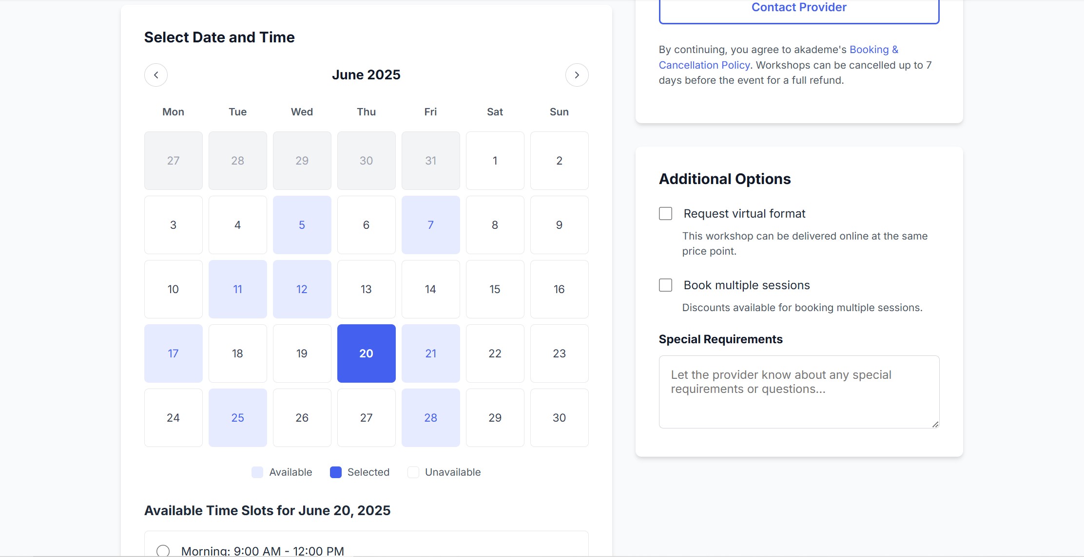 Booking process step 2